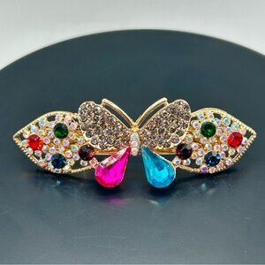 Whimsical Gold Multicolored Butterfly Hair Barrette
